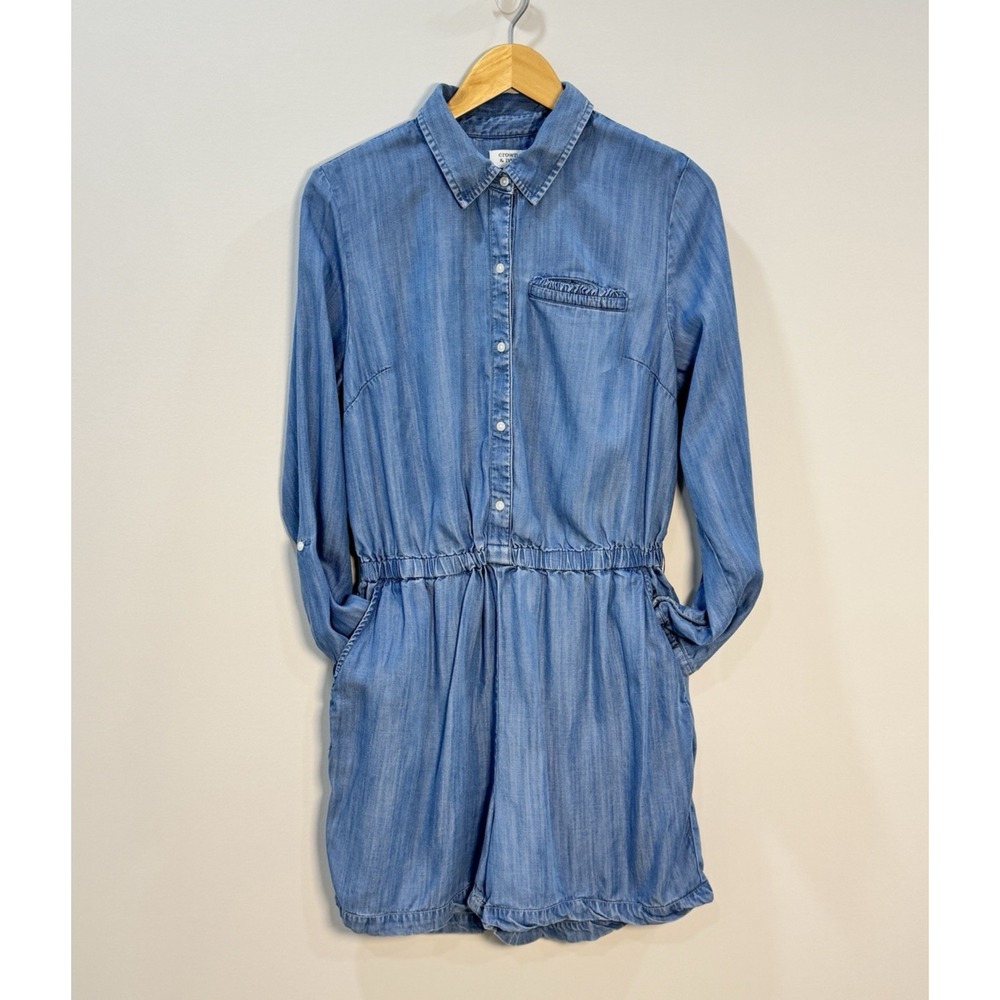 Chambray Denim Utility Romper Button Front Long Sleeve Size 10 Crown‎ & Ivy